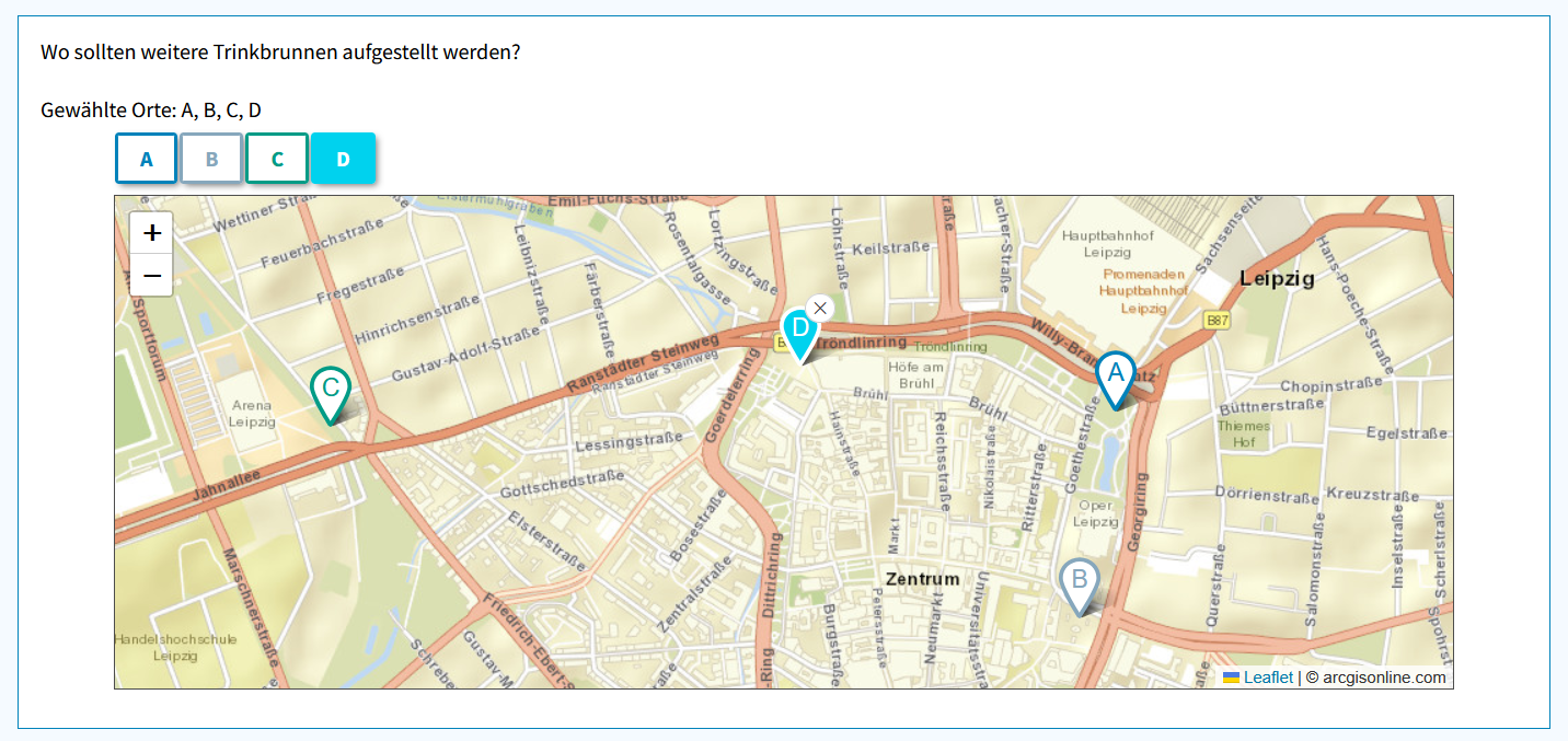 Befragte können mit der erweiterten Ortungsfrage bis zu 10 verschiedene Orte markieren.