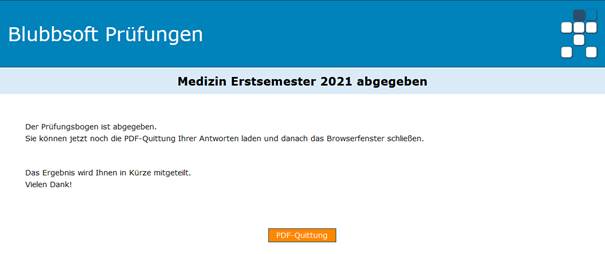 Bei Abgabe ist eine Quittung als PDF einstellbar Abgabe mit PDF-Quittung