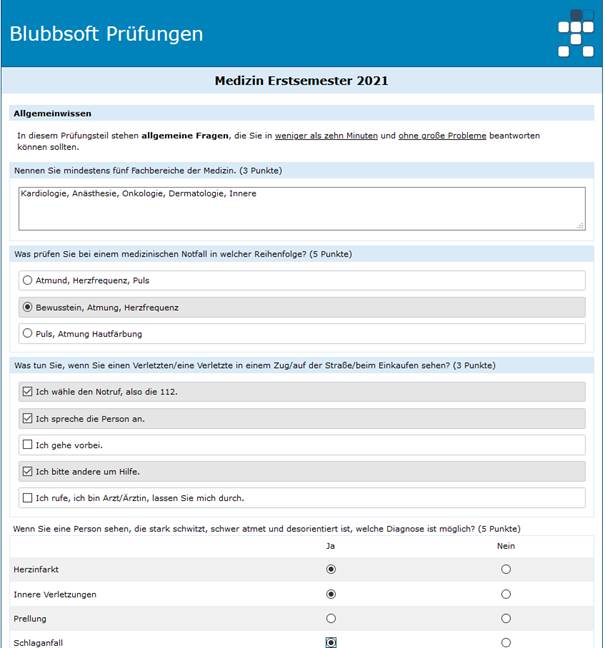 Übersichtliche Prüfungsbögen auf Ihre Bedürfnisse abgestimmt Beispiel eines Prüfungsbogens in Klaus Online