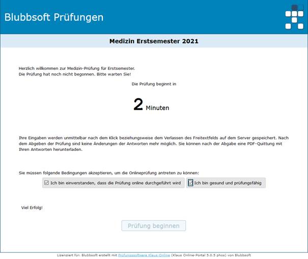 Alle Teilnehmenden beginnen die Prüfung gleichzeitig Das Wartezimmer der Onlineprüfung